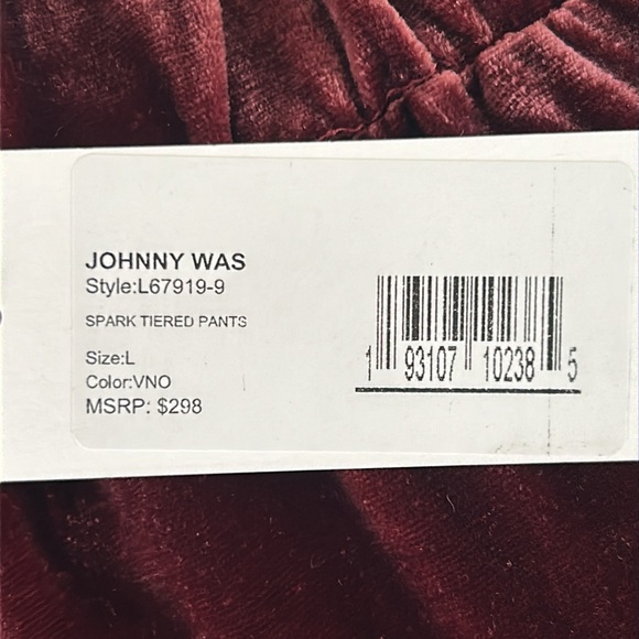 NWT Johnny Was WINE Wide Slip-on Tiered Pants Silk-blend velvet US L - Picture 5 of 8